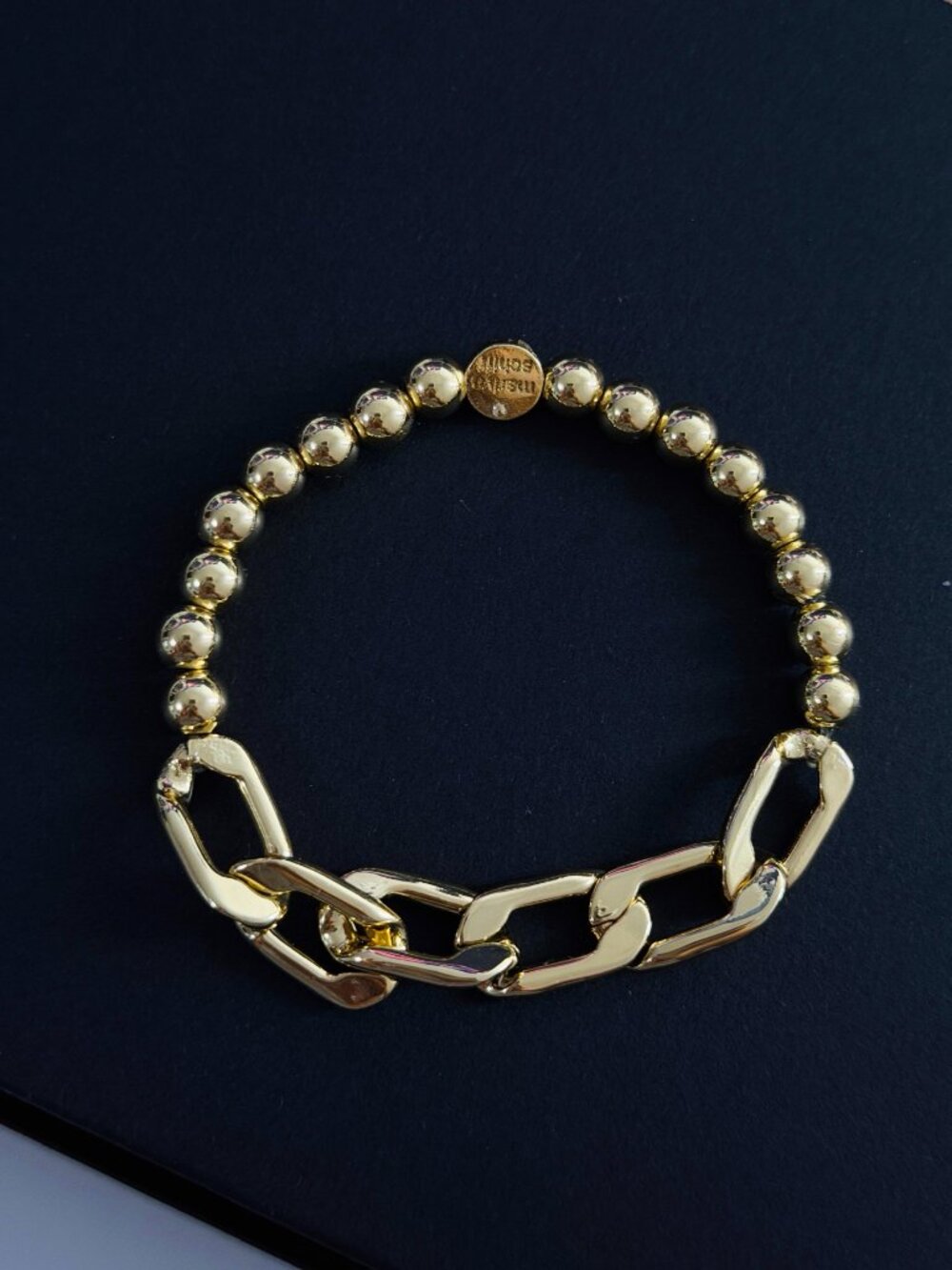 MARLYN SCHIFF - Metal Bead & Link Chain Bracelet Gold Tone Jewelry - Picture 2 of 2